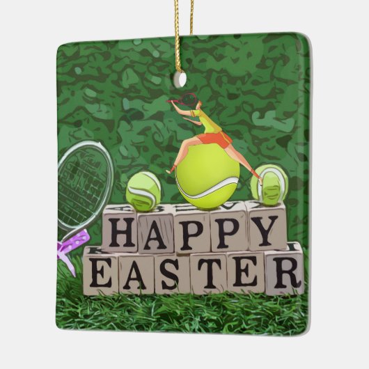 Tennis Ostereier mit Ball und Schläger Keramikornament (Links)