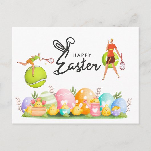 Tennis Osterurlaub für Tennis Player Feiertagspostkarte (Vorderseite)