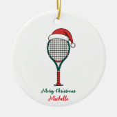 Tennis Paddle with Santa Hat Custom Christmas Keramik Ornament (Vorne)