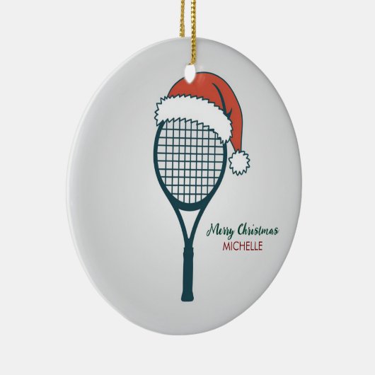 Tennis Paddle with Santa Hat Custom Christmas Keramik Ornament (Rechts)