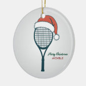 Tennis Paddle with Santa Hat Custom Christmas Keramik Ornament (Links)