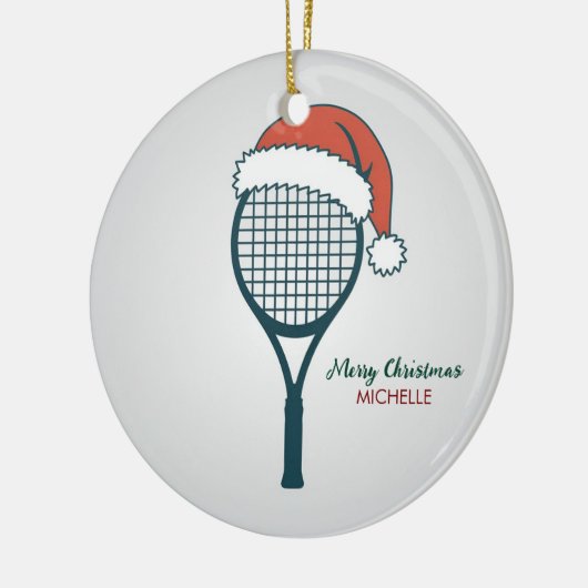 Tennis Paddle with Santa Hat Custom Christmas Keramik Ornament (Links)