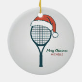 Tennis Paddle with Santa Hat Custom Christmas Keramik Ornament (Hinten)