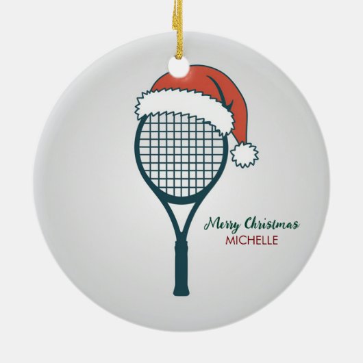 Tennis Paddle with Santa Hat Custom Christmas Keramik Ornament (Hinten)