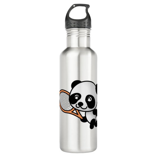 Tennis Panda Edelstahlflasche (Vorderseite)