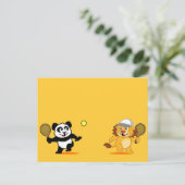 Tennis Panda & Lion Postkarte (Stehend Vorderseite)