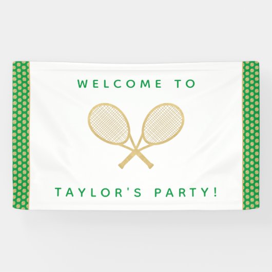 Tennis Party Chic Gold und Green Custom Banner (Horizontal)