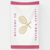 Tennis Party Chic Gold und Pink Custom Banner (Vertikal)