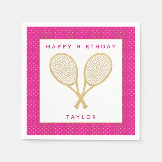 Tennis Party Chic Gold und Pink Custom Serviette (Vorderseite)