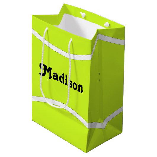 Tennis Party Custom Tennis Player Name oder Text Mittlere Geschenktüte (Vorderseite Schrägansicht)