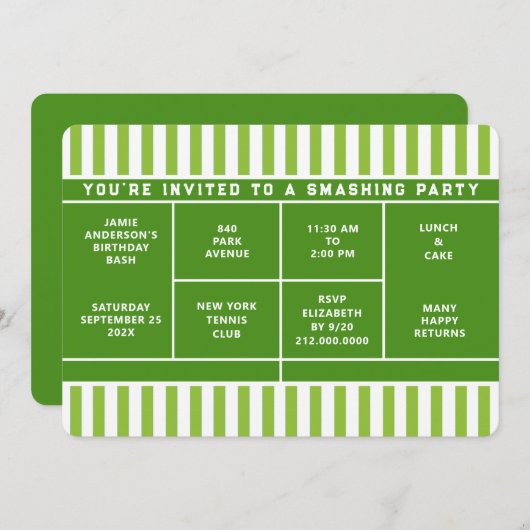 Tennis-Party Einladung (Vorne/Hinten)