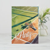 Tennis-Party Einladung mit Schläger auf dem Platz (Stehend Vorderseite)