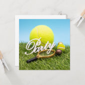 Tennis-Party Einladung-Schläger und Tennisball Karte (Vorderseite/Rückseite Beispiel)