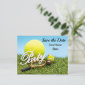 Tennis-Party Einladung-Schläger und Tennisball Postkarte (Stehend Vorderseite)