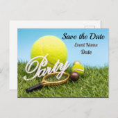 Tennis-Party Einladung-Schläger und Tennisball Postkarte (Vorne/Hinten)