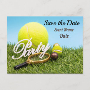 Tennis-Party Einladung-Schläger und Tennisball Postkarte