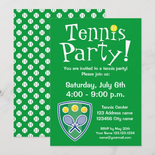 Tennis-Party Einladungen für Geburtstag oder (Vorne/Hinten)