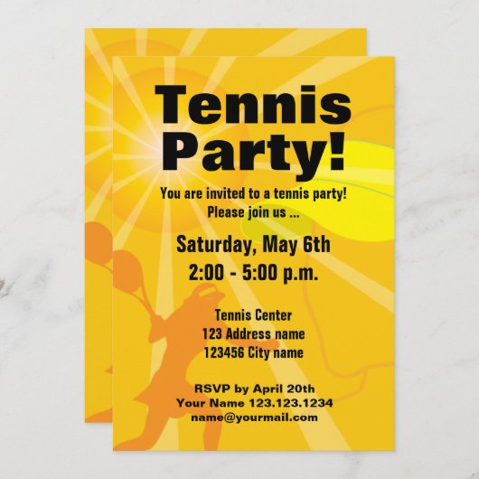 Tennis-Party Einladungsschablone Einladung (Vorne/Hinten)