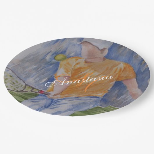 TENNIS PARTY MONOGRAM PAPPTELLER (Schrägansicht)