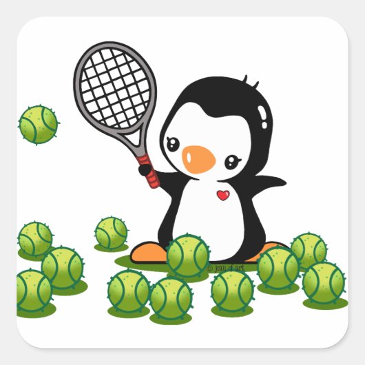 Tennis Penguin Quadratischer Aufkleber (Vorderseite)