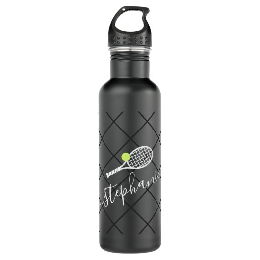 Tennis Personalisiert Eleganter Skriptname Edelstahlflasche (Vorderseite)
