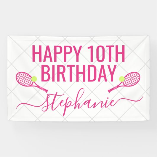 Tennis Personalisiert Name Rosa Geburtstagsparty Banner (Horizontal)