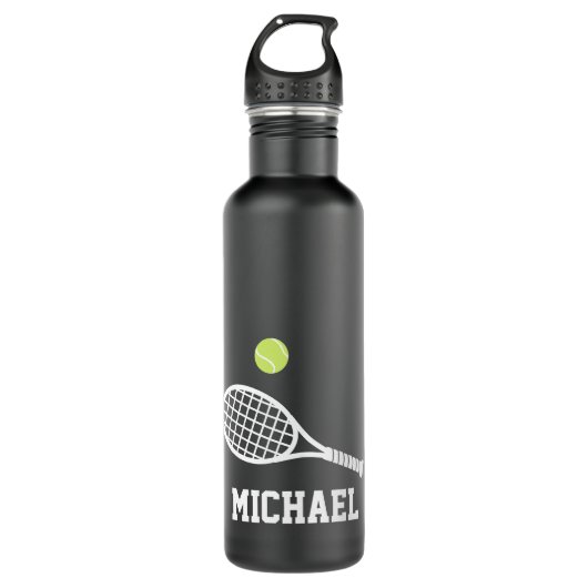 Tennis Personalisiert Name White Black Edelstahlflasche (Vorderseite)