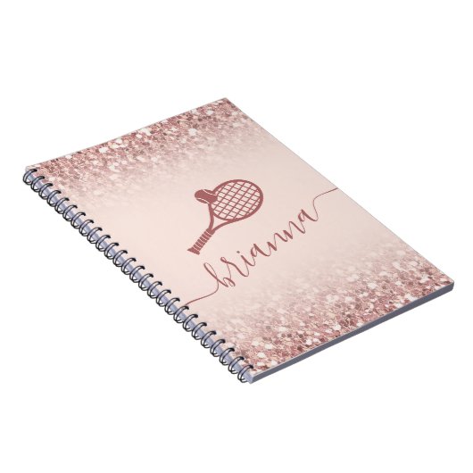 Tennis Personalisiert Pink Girly Sparkle Notebook Notizblock (Rechte Seite)