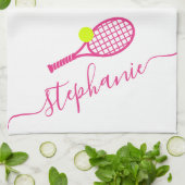 Tennis Personalisiert Pink Script Name Geschirrtuch (Gefaltet)