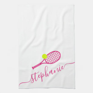Tennis Personalisiert Pink Script Name Geschirrtuch