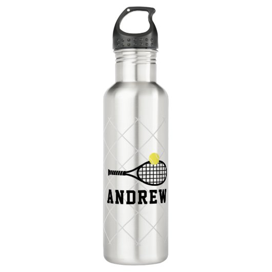 Tennis Personalisiert Silver Gray Edelstahlflasche (Vorderseite)