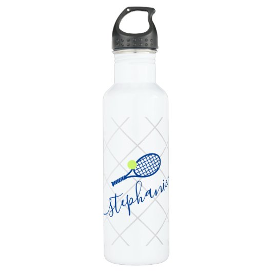 Tennis Personalisiertes Script Blue Name Edelstahlflasche (Vorderseite)