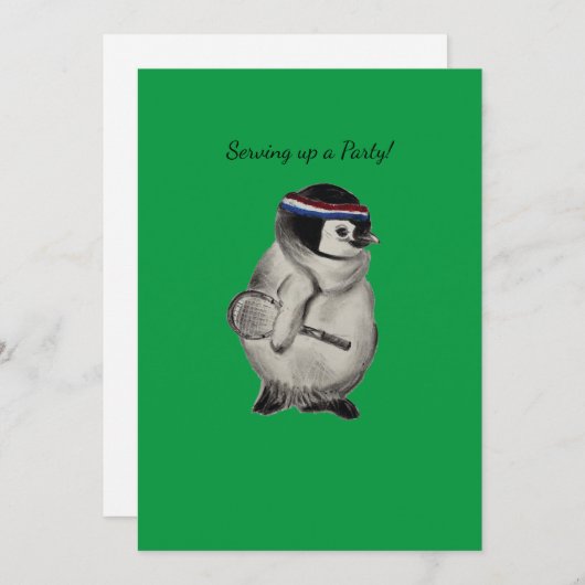 Tennis Pinguin mit Racket-Party Einladung (Vorne/Hinten)