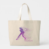 Tennis Pink Pixels Personalisierter Name Jumbo Stoffbeutel (Rückseite)