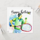 Tennis Player Aquarell Karte (Vorderseite/Rückseite Beispiel)