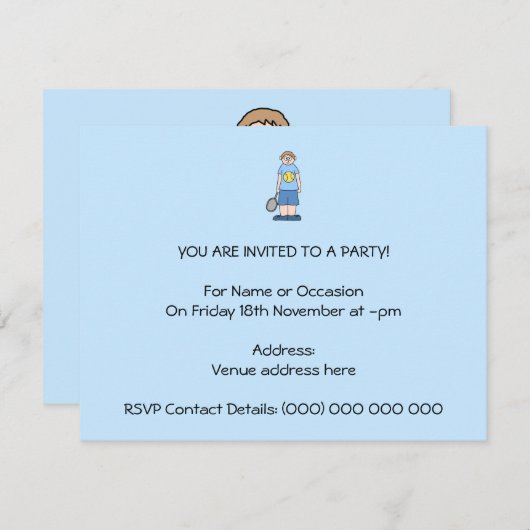 Tennis Player Boy. Einladung (Vorne/Hinten)