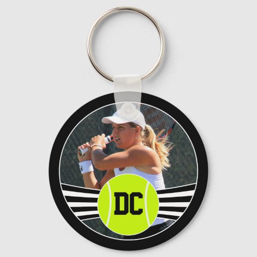 Tennis Player Foto und Initials Custom Key Chains Schlüsselanhänger (Vorderseite)