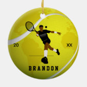 Tennis Player Illustration & Boys Kinder Jahr Keramik Ornament (Hinten)