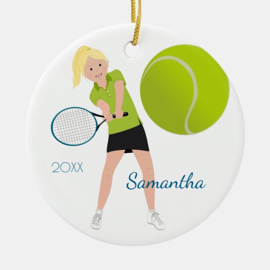 Tennis-Player Light Blonde Keepake-Ornament Keramik Ornament (Vorne)