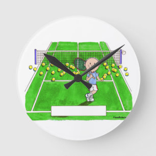 Tennis Player, Male - Personalized Cartoon Runde Wanduhr