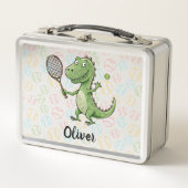 Tennis Player Niedlich Dinosaurier Metall Brotdose (Vorderseite)