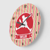 Tennis Player; Red, Orange, Green, White Stripes Große Wanduhr (Winkel)