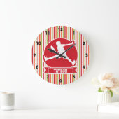 Tennis Player; Red, Orange, Green, White Stripes Große Wanduhr (Zuhause)