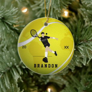 Tennis Player Silhouette Name & Year Earth Ball Keramik Ornament