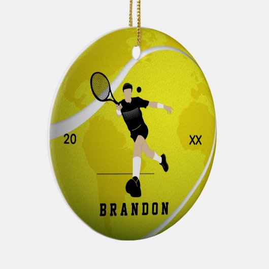 Tennis Player Silhouette Name & Year Earth Ball Keramik Ornament (Rechts)