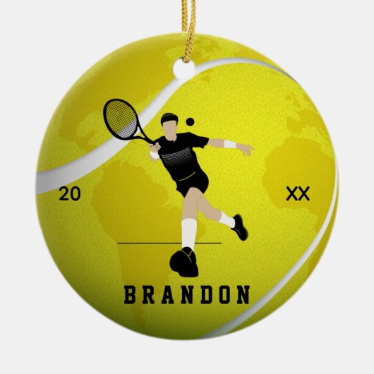 Tennis Player Silhouette Name & Year Earth Ball Keramik Ornament (Vorne)