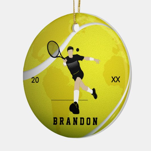 Tennis Player Silhouette Name & Year Earth Ball Keramik Ornament (Links)