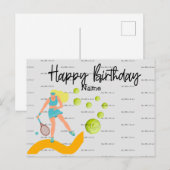 Tennis Player spielt Happy Birthday Postcard Postkarte (Vorne/Hinten)