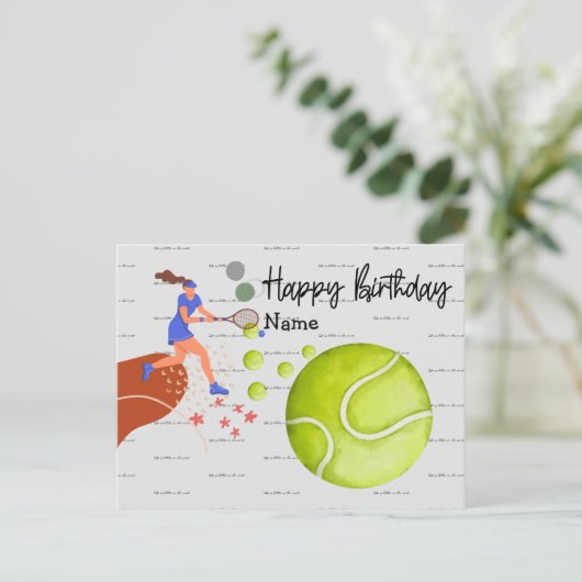 Tennis Player spielt Happy Birthday Postcard Postkarte (Stehend Vorderseite)
