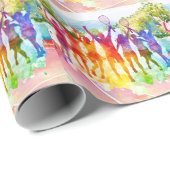 Tennis Players on the court watercolor style Geschenkpapier (Rolleneckpunkt)